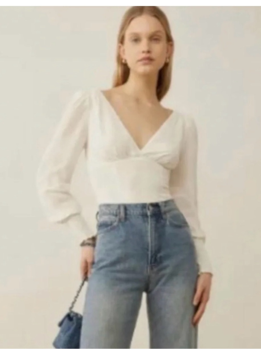 Reformation white sheer blouse top